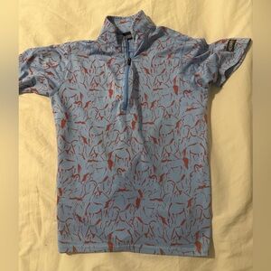 Kerrits Light Blue Short Sleeve Quarter-Zip with Rust Horse Print
